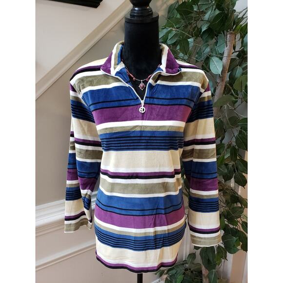 Alfred Dunner Sweater Women Large Multi Striped Long Sleeve Quarter Zip Pullover - Picture 1 of 10
